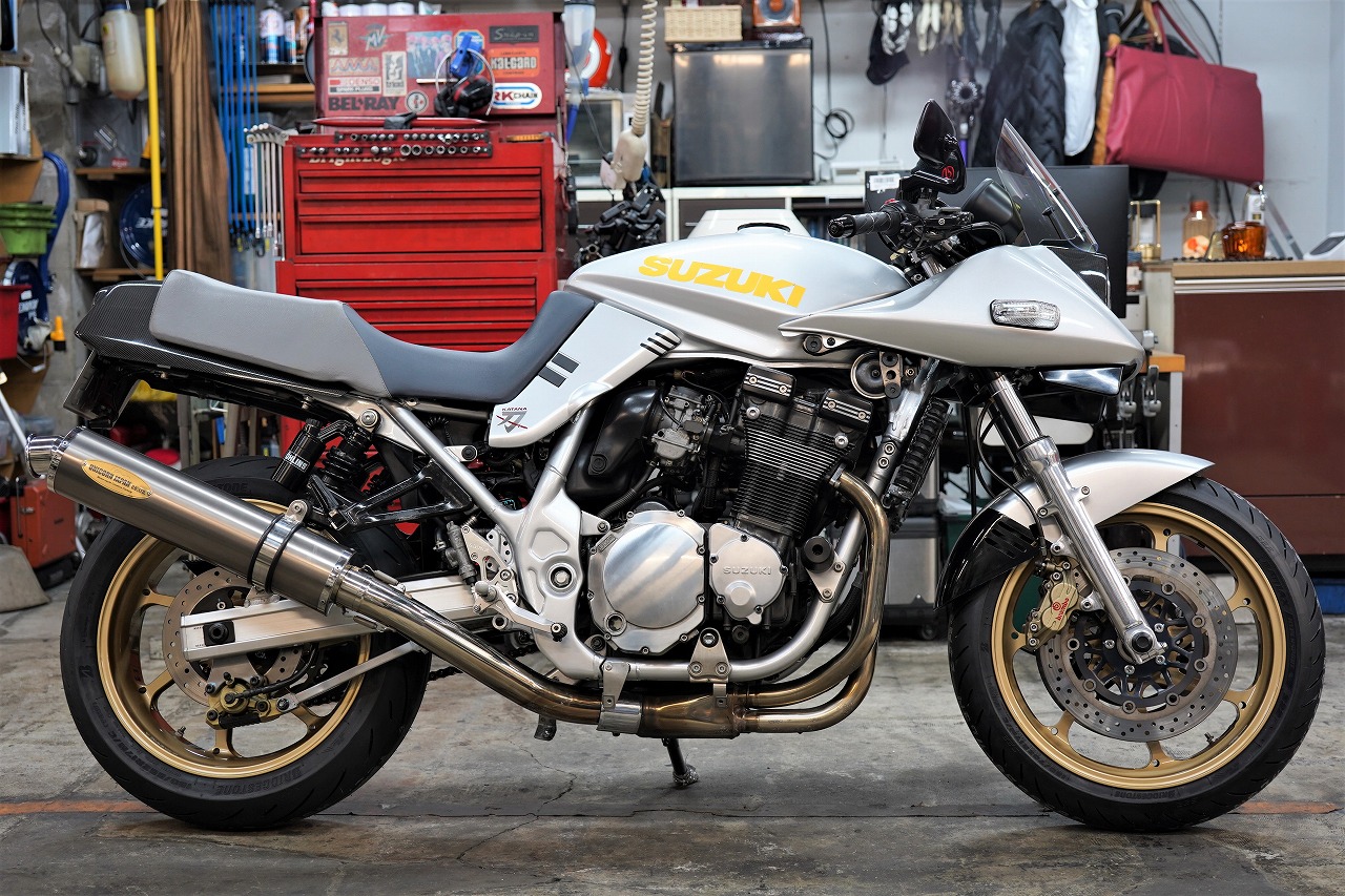 GSX1200S イナズマ油冷カタナ 車検 タイヤ交換 デコメンテ バンディット1200オイルクーラー交換 テールパイプ加工など | decoboco